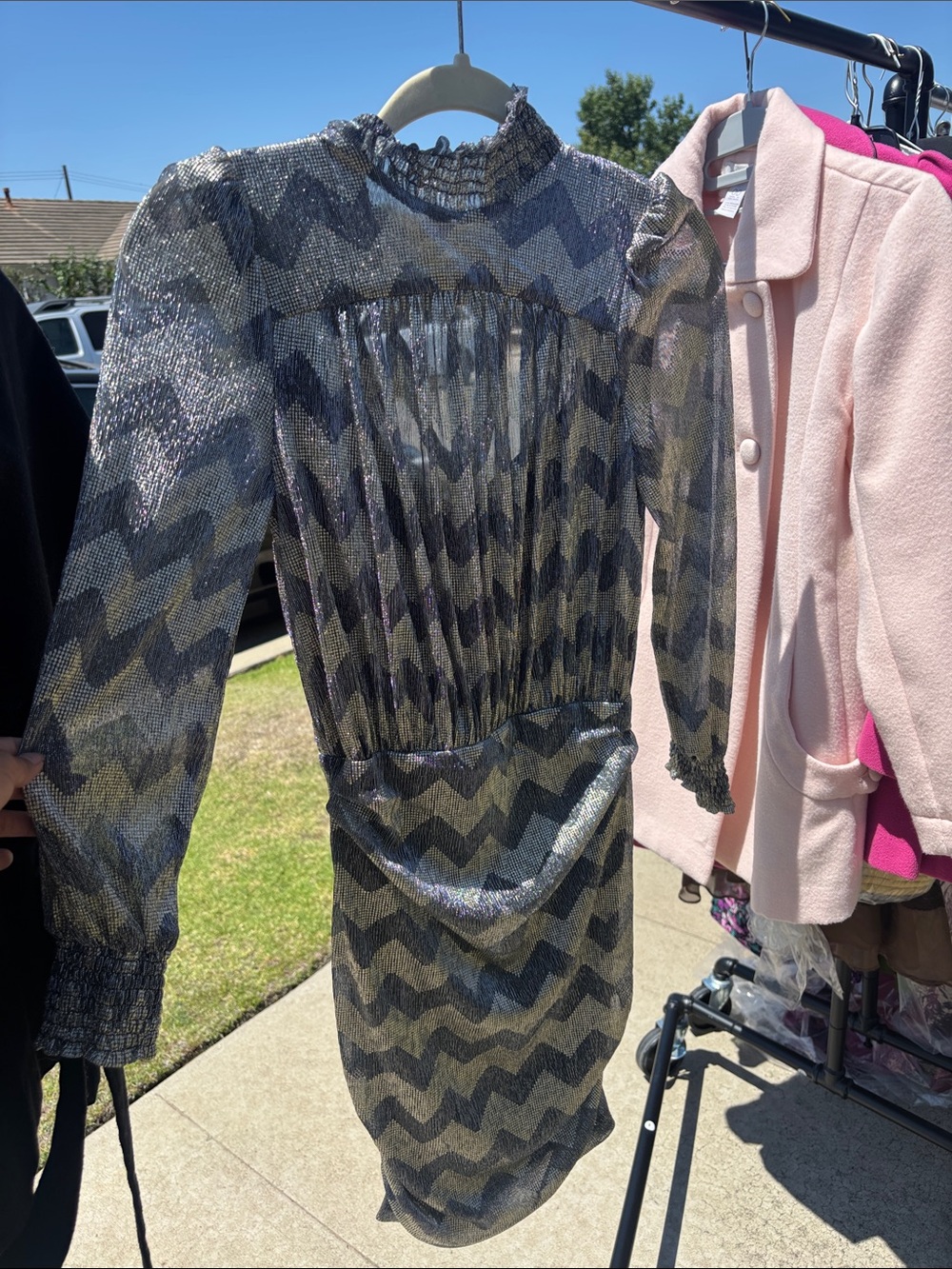 ba&sh Silver Metallic Chevron Mini Dress